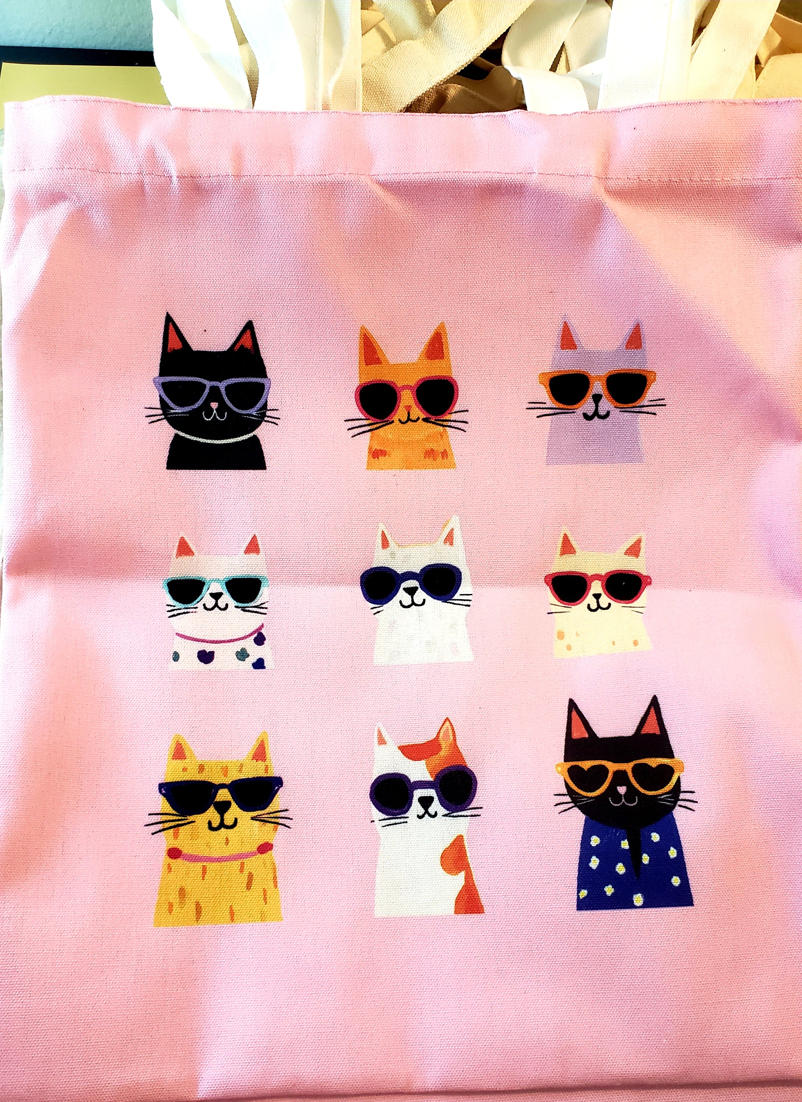 Canvas Tote Bag - Pink / Cats