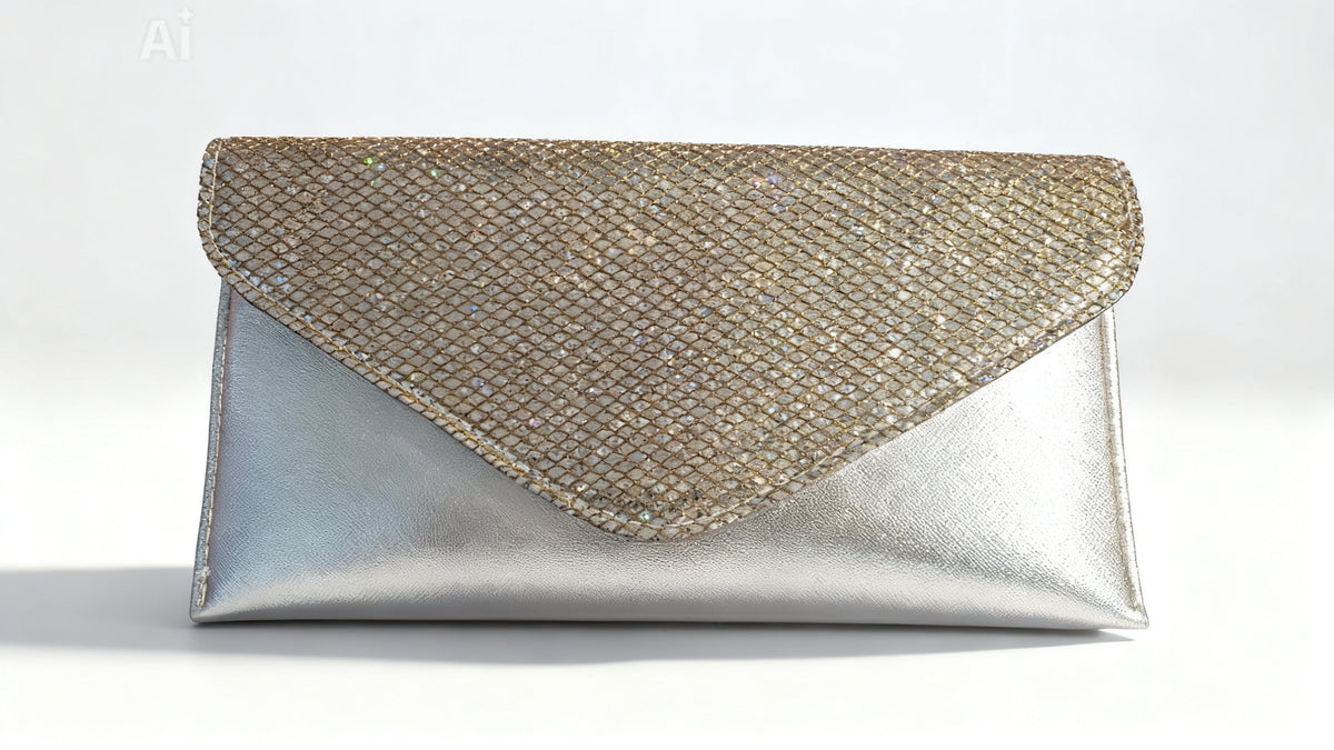 Silver Clutch with Sparkle Gold Flap